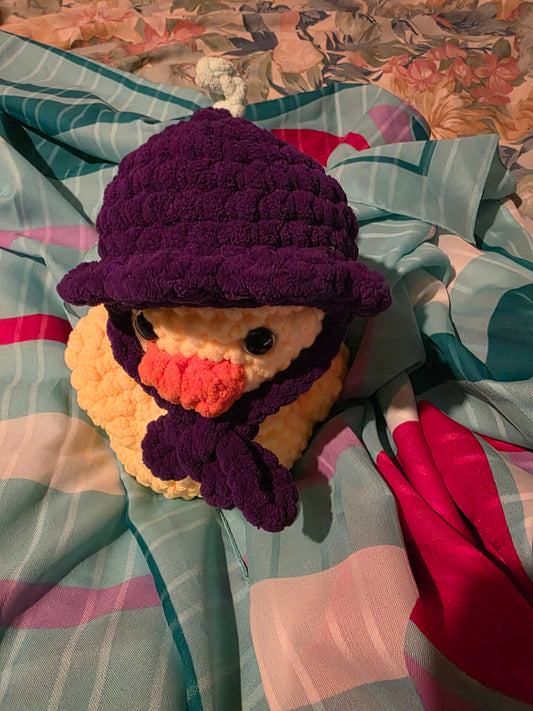 Crotchet duck with removable fruit hat